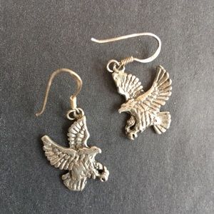 Vintage Pair Sterling Silver Eagles Pierced Wire Earrings